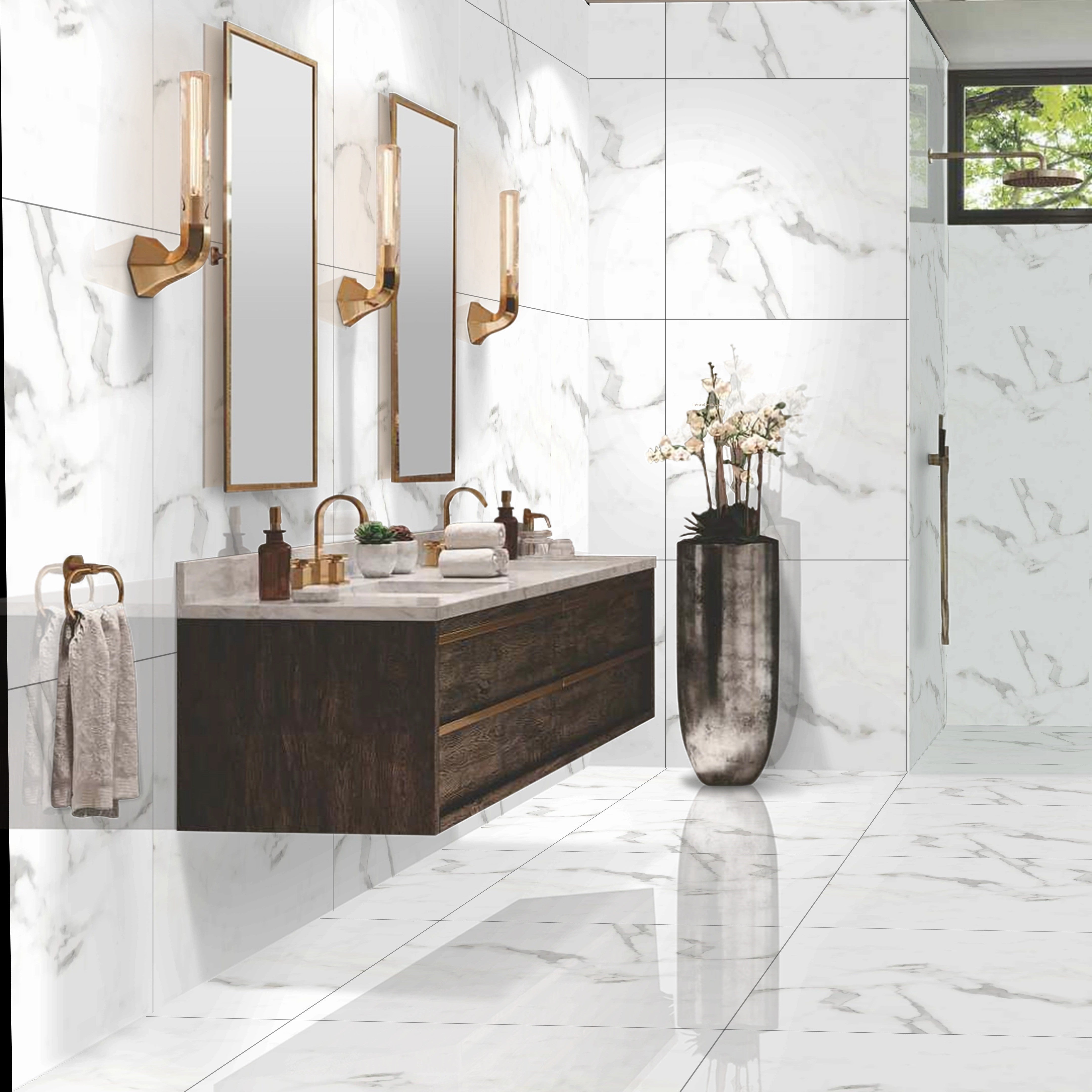 Gleam Calacuta White Marble Polished Porcelain Rectified Wall Floor Tile 60x60cm
