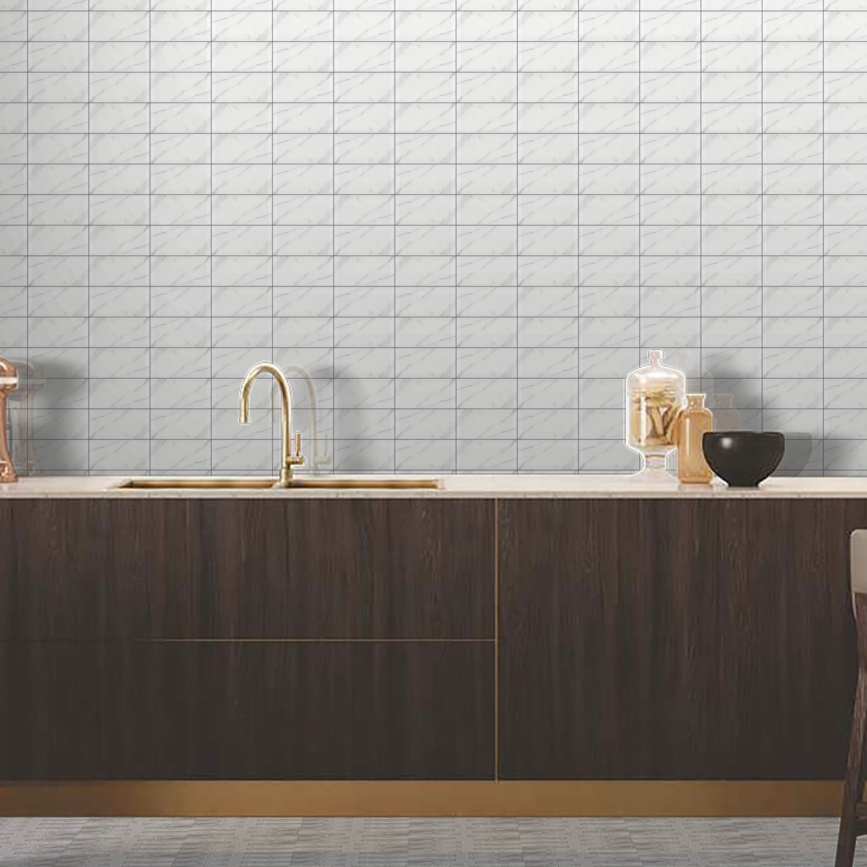 Oblique Carrara Gloss Marble Ceramic Kitchen Bathroom Wall Tile 10x20cm