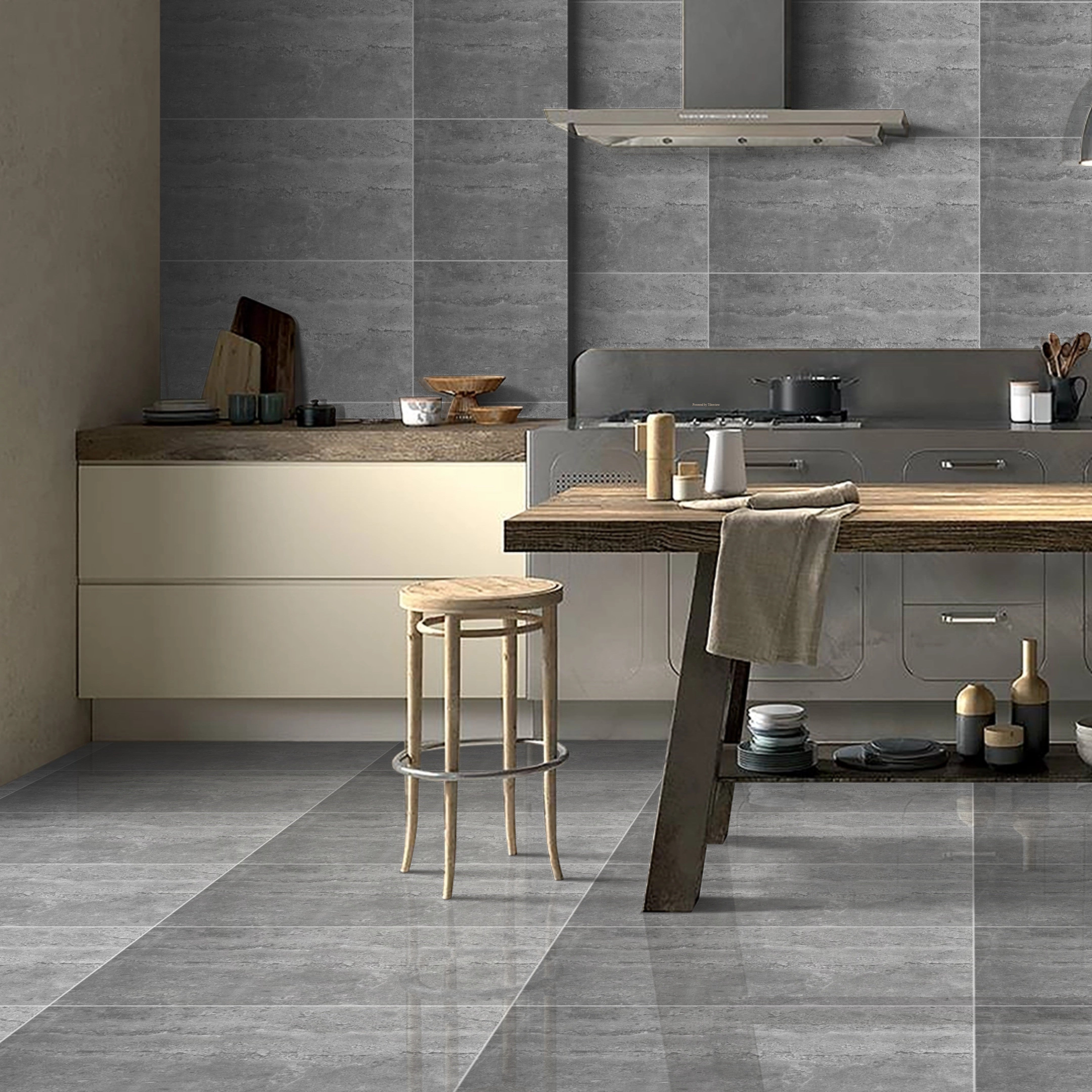 Irna Grey Glossy Travertine Effect Ceramic 30x60cm Wall Tiles