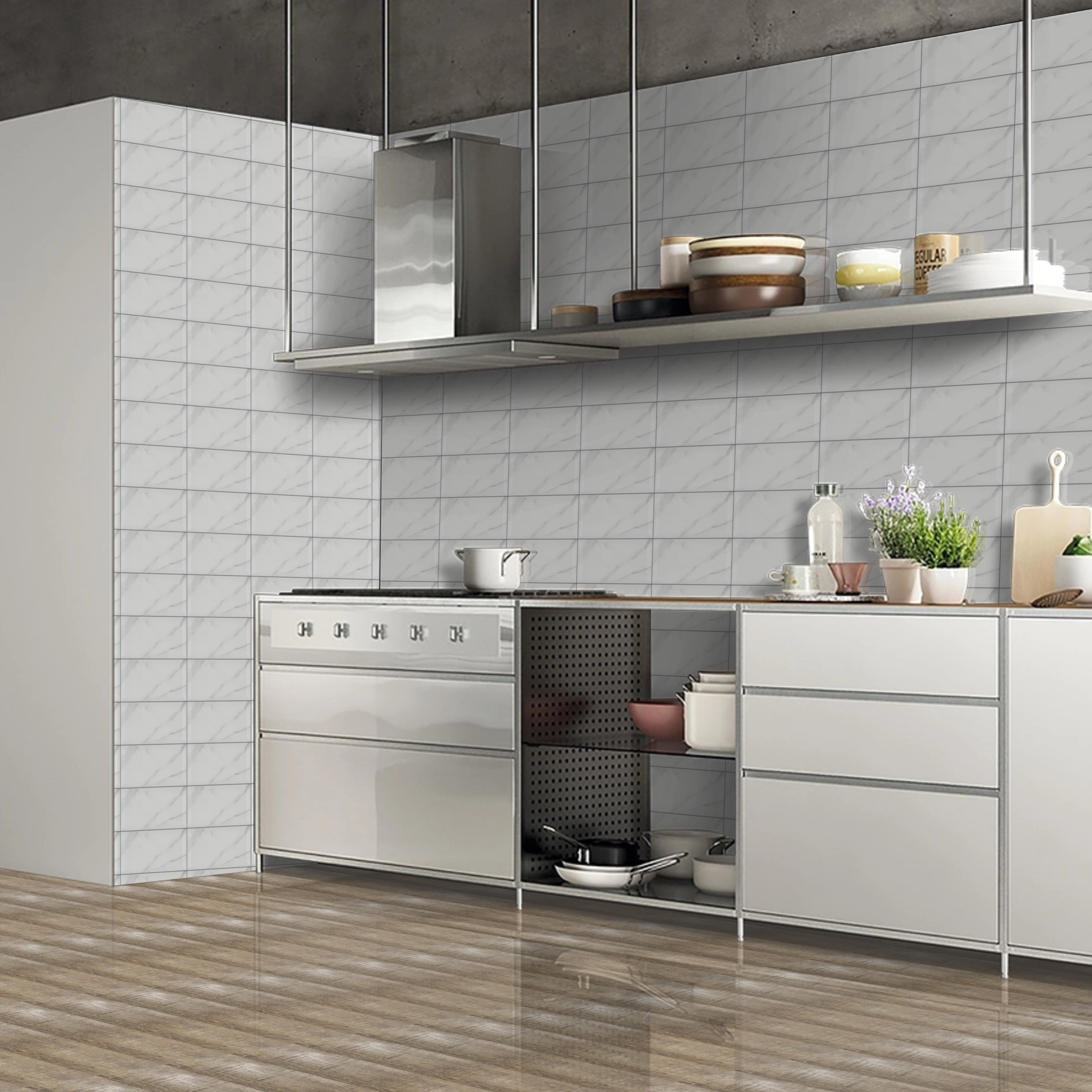 Oblique Carrara Gloss Marble Ceramic Kitchen Bathroom Wall Tile 10x30cm