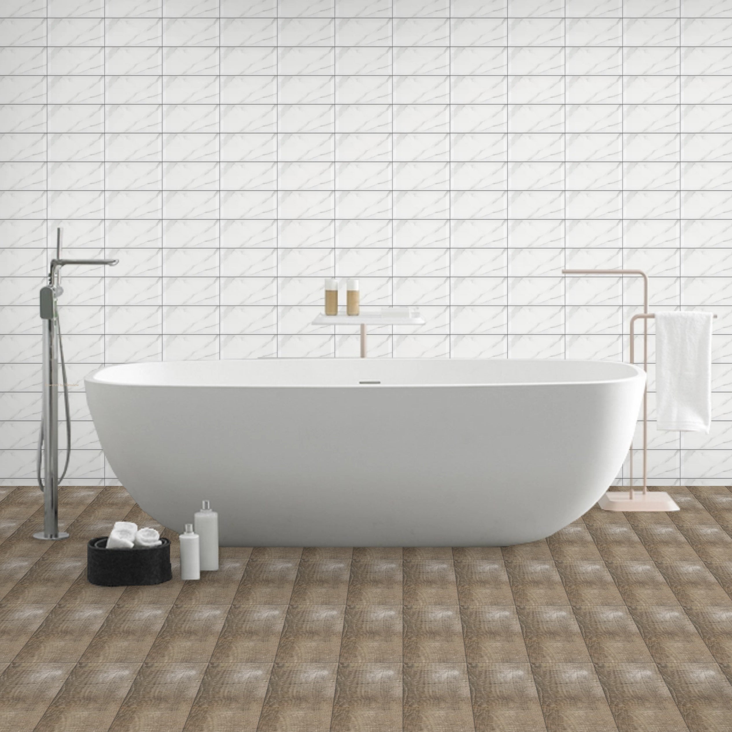 Oblique Carrara Gloss Marble Ceramic Kitchen Bathroom Wall Tile 10x30cm