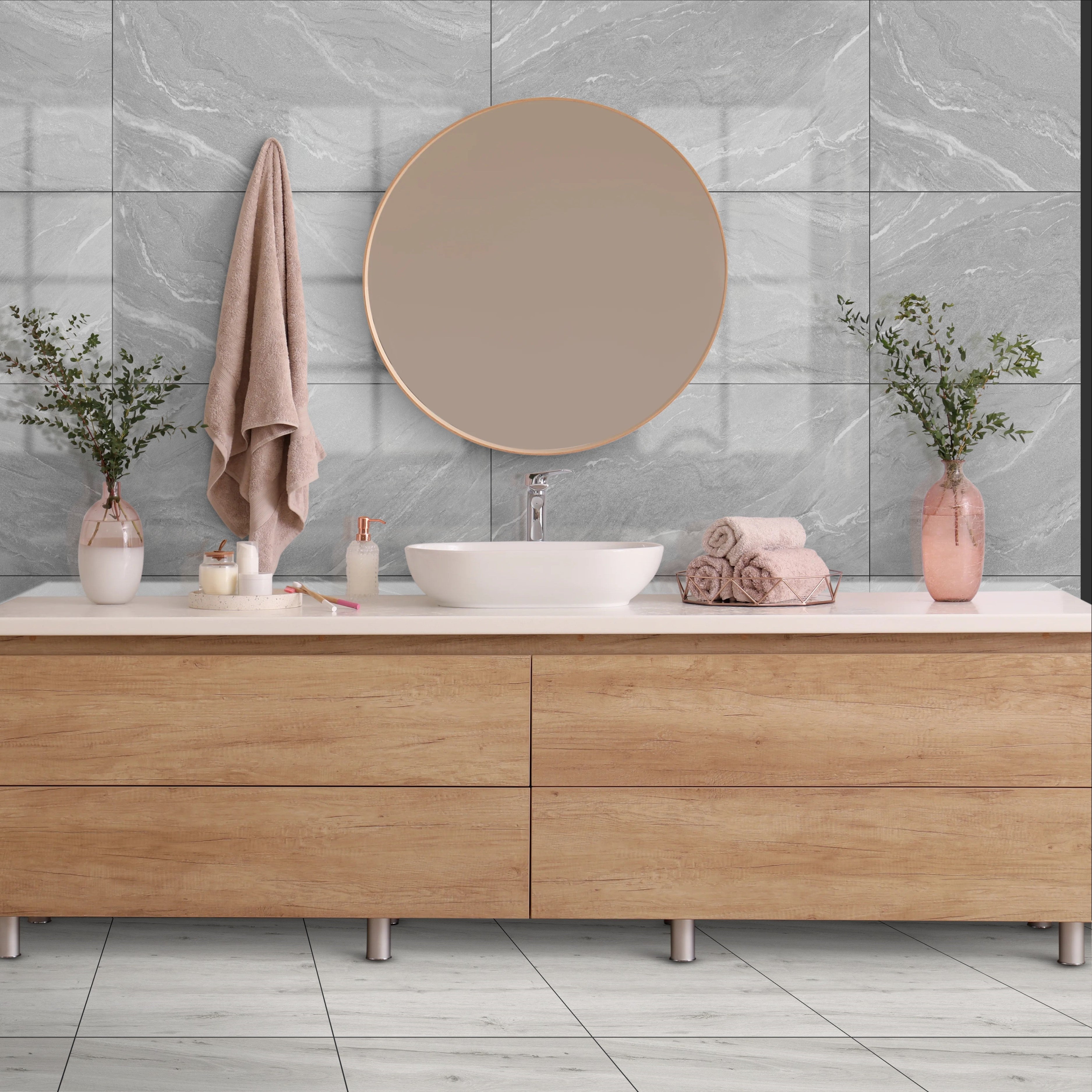 Yorkshire Grey Gloss 30X60cm Bathroom Kitchen Ceramic Wall Tile