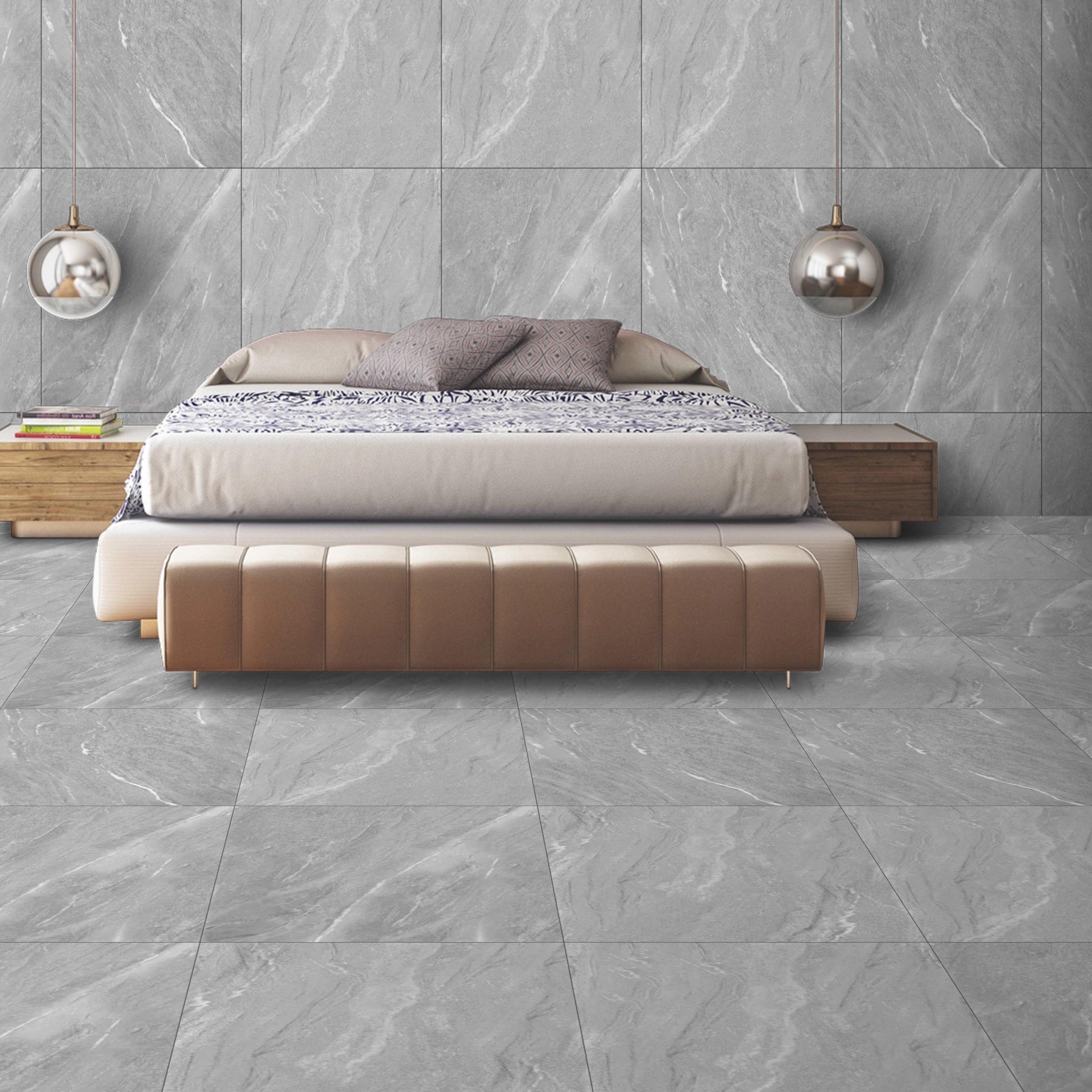 Yorkshire Grey Gloss Porcelain Wall Floor Kitchen Bathroom Tiles 60x60cm