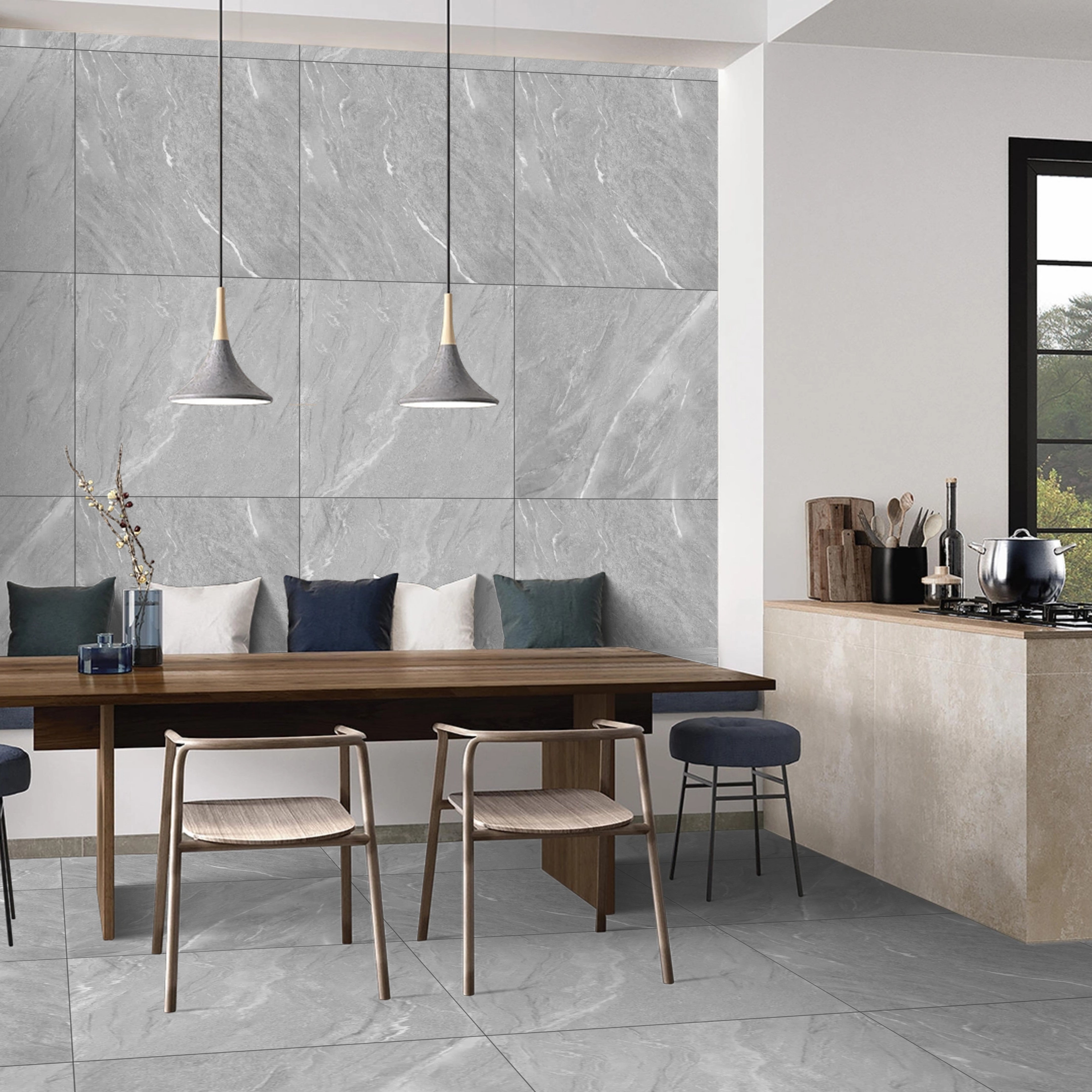 Yorkshire Grey Gloss Porcelain Wall Floor Kitchen Bathroom Tiles 60x60cm