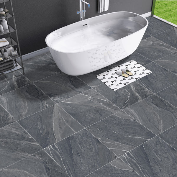 Yorkshire Nero Gloss Porcelain Wall Floor Kitchen Bathroom Tiles 60x60cm