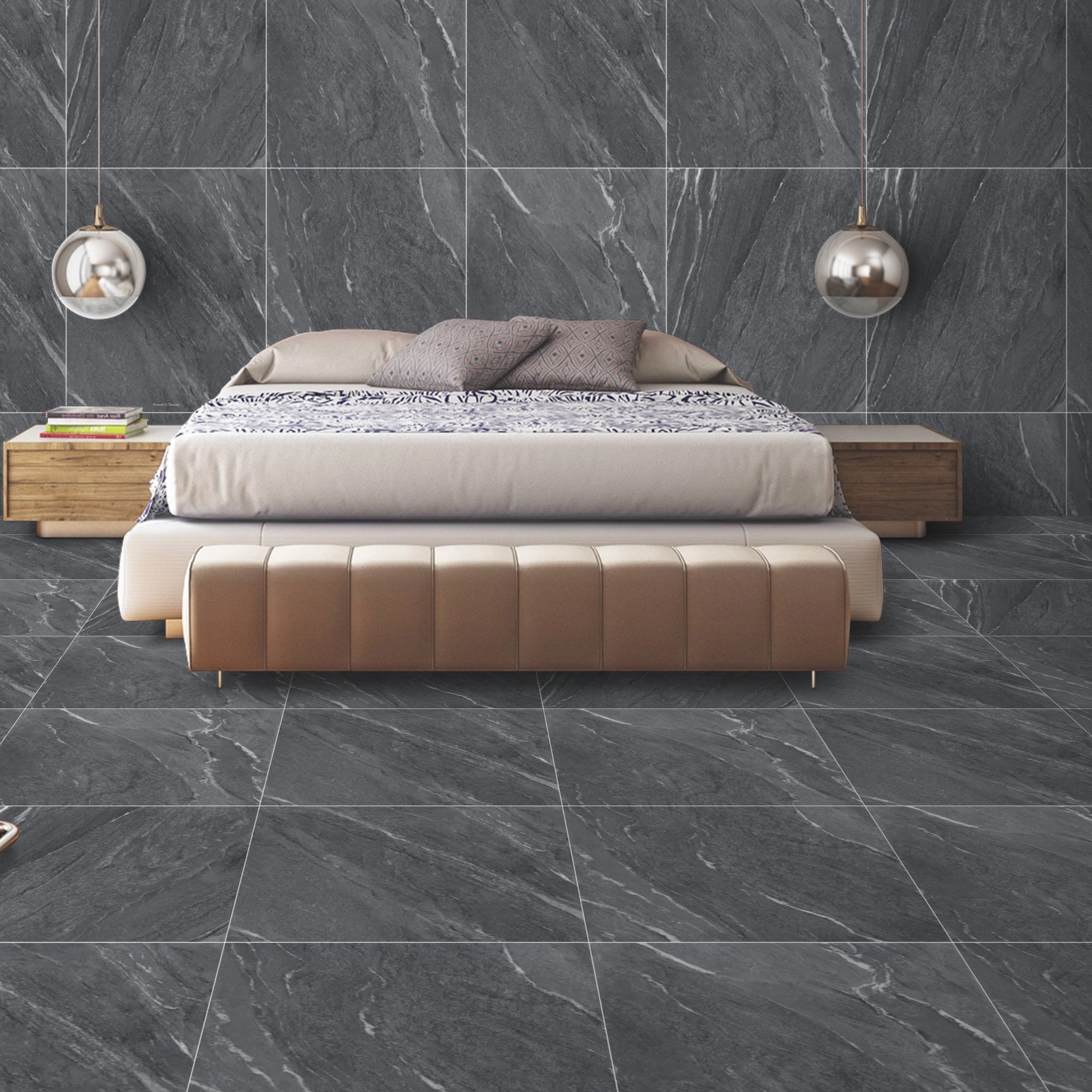 Yorkshire Nero Gloss Porcelain Wall Floor Kitchen Bathroom Tiles 60x60cm