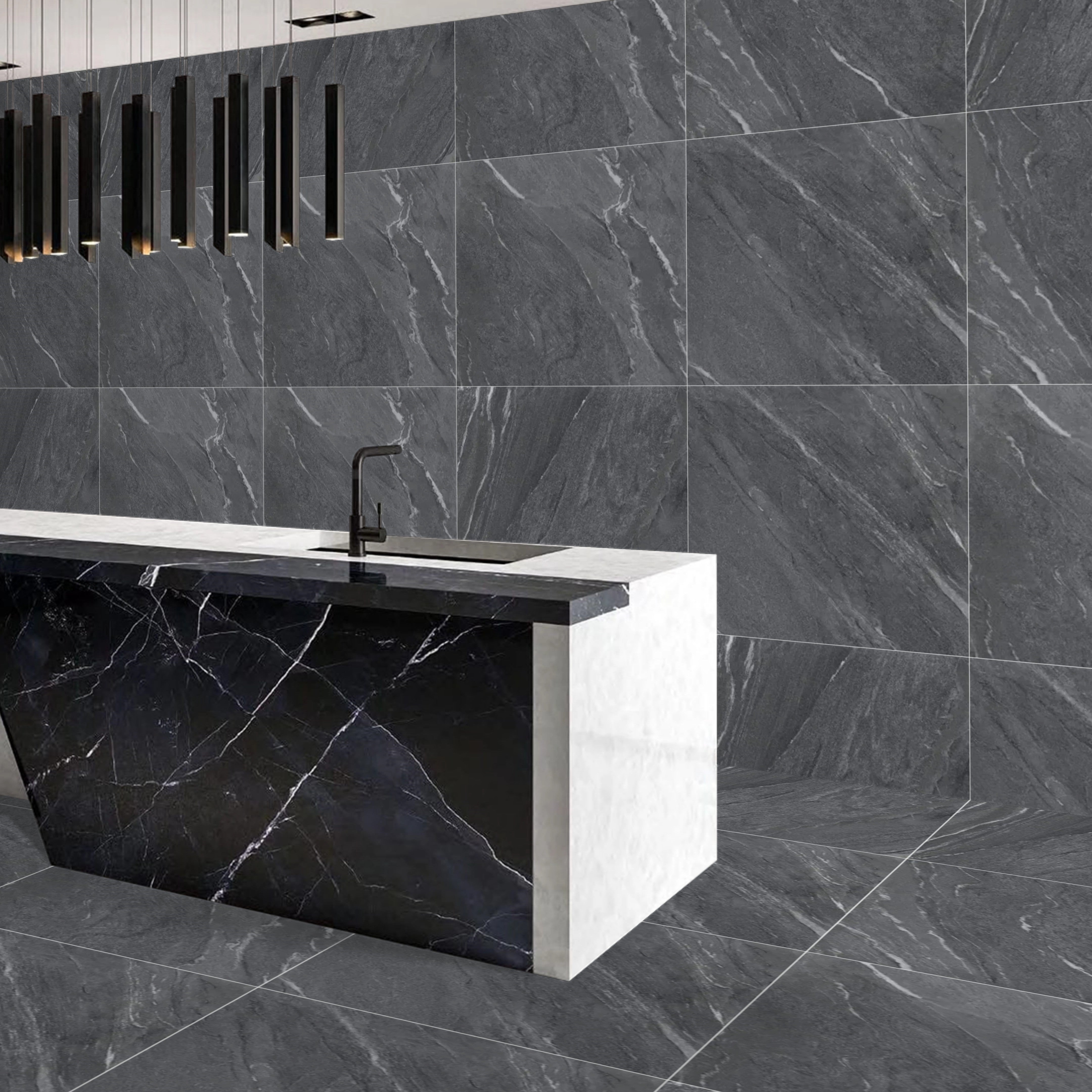 Yorkshire Nero Gloss Porcelain Wall Floor Kitchen Bathroom Tiles 60x60cm