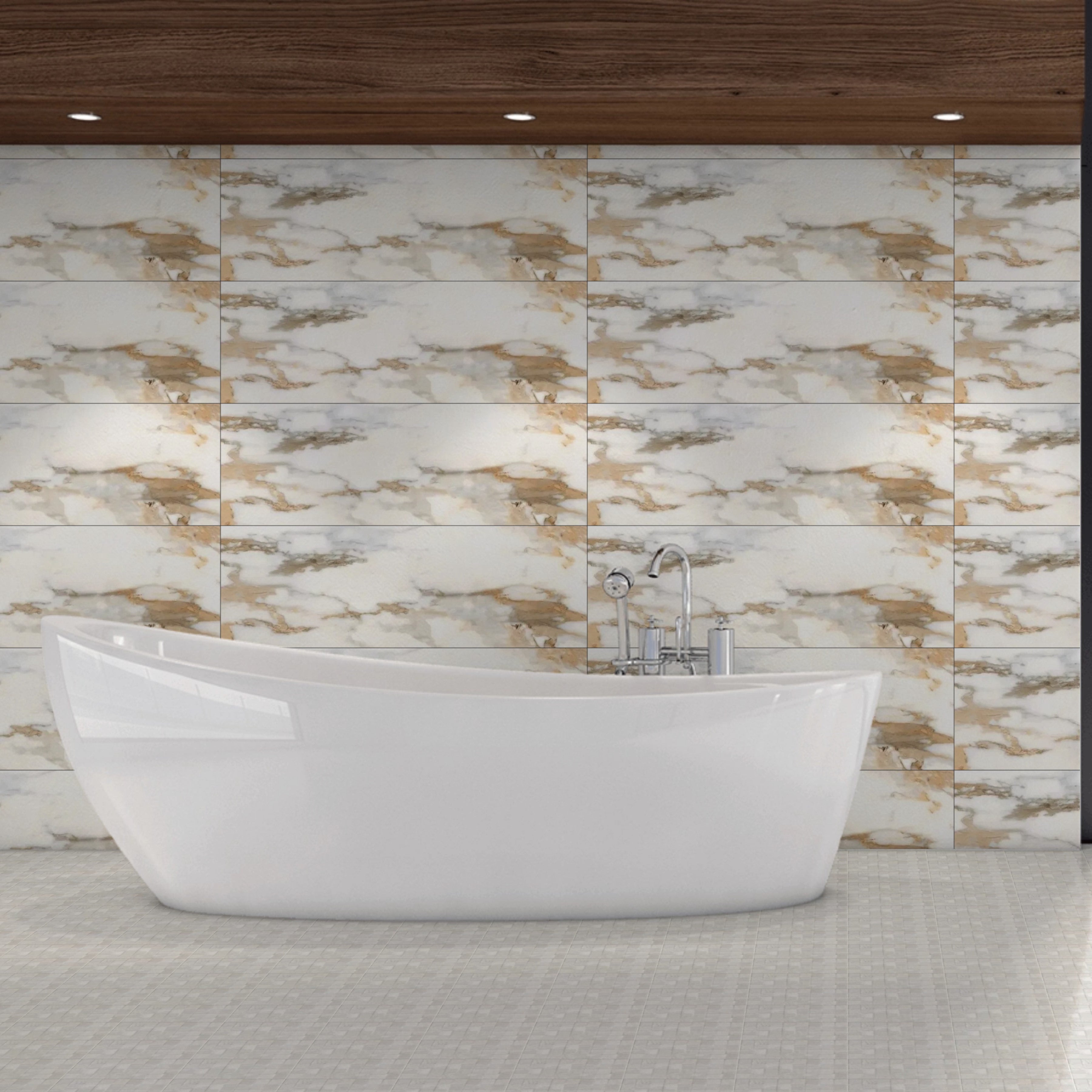 Fragore Beige Glossy Marble Effect Ceramic 30x90cm Wall Tiles