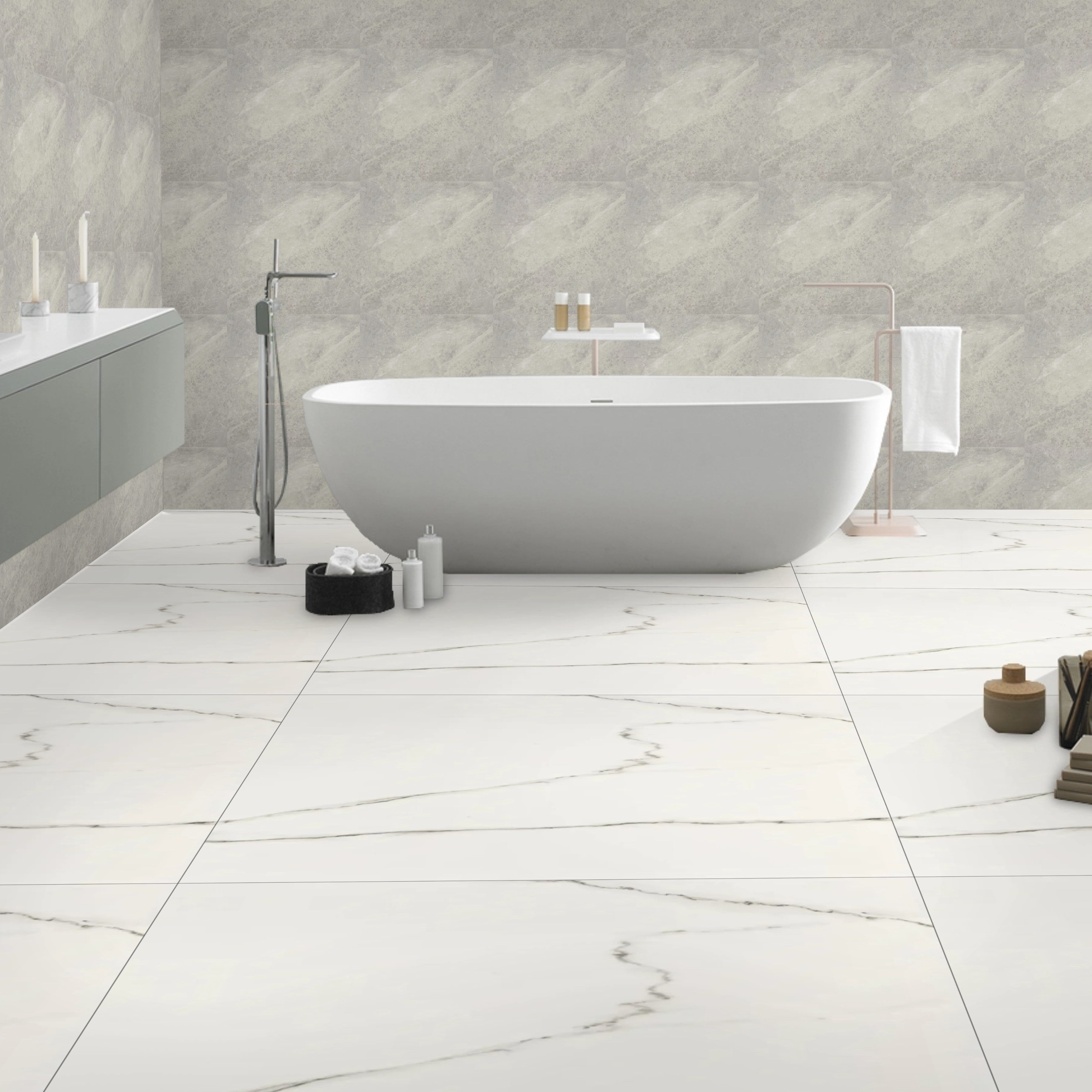 Ario White Polished Marble Porcelain 120x120cm Wall and Floor Tiles