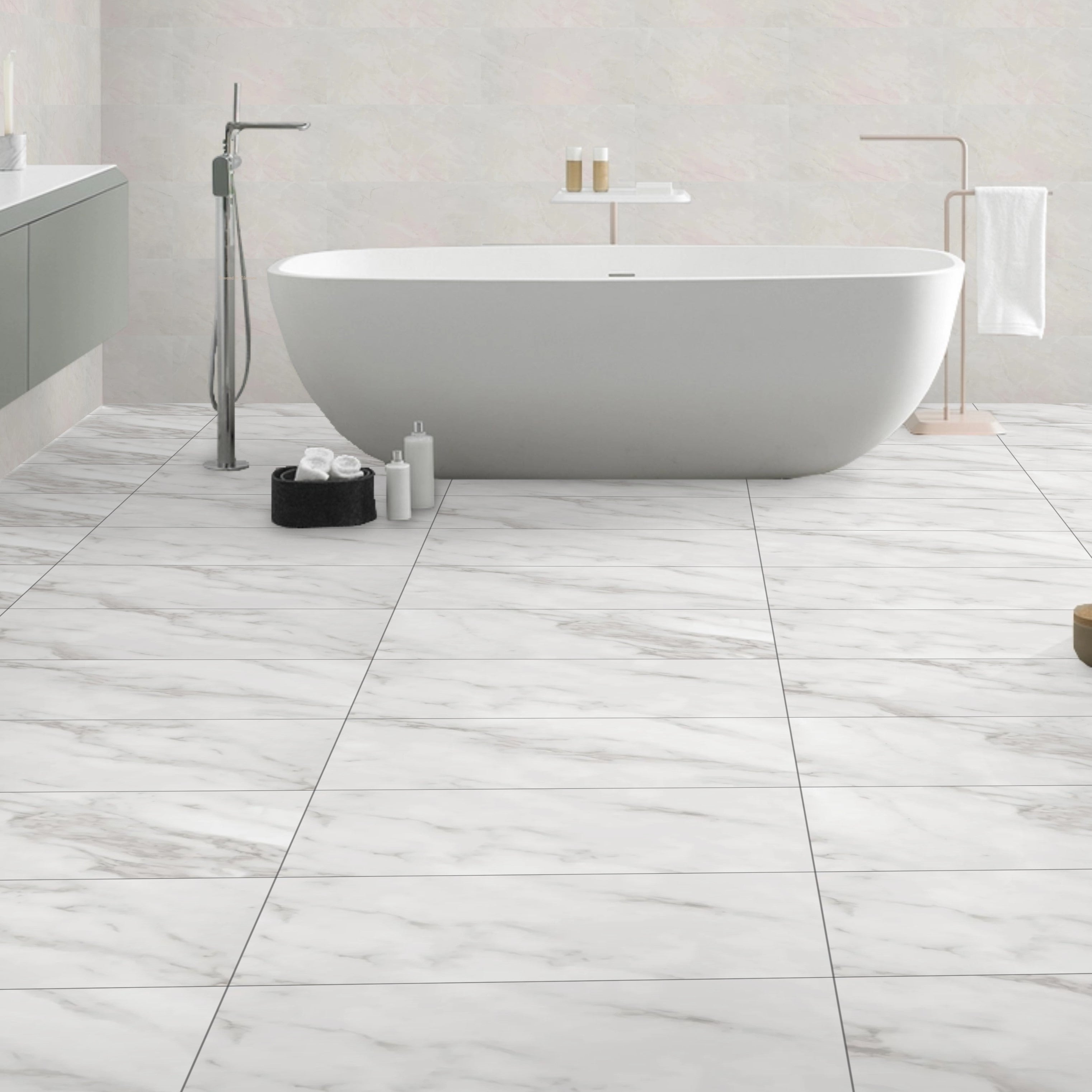 Ethereal Carara White Marble Effect 30x60cm Bathroom Kitchen Wall Floor Gloss Tiles