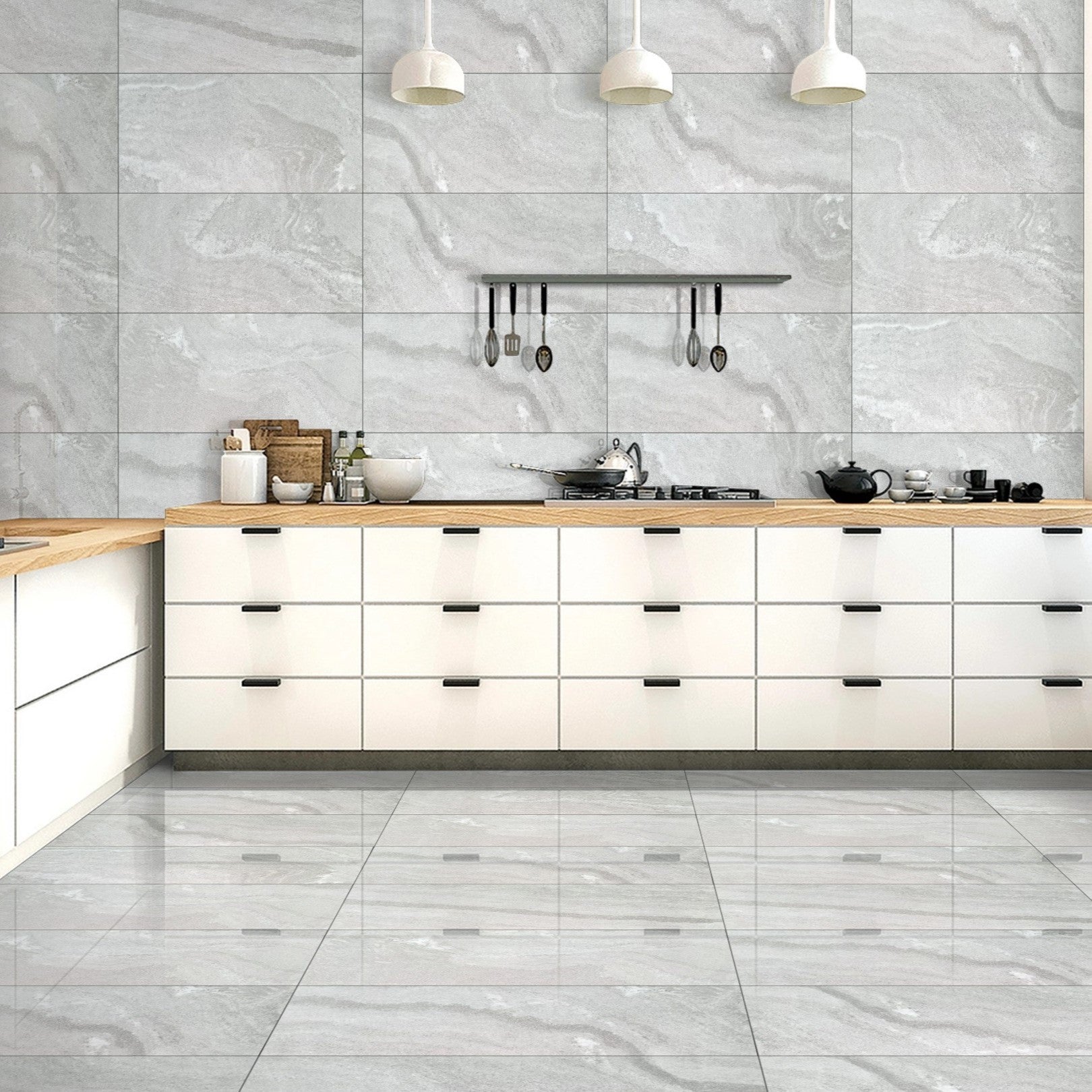 Whispering Storm Grey Gloss Porcelain 30X60cm Bathroom Kitchen Wall Floor Tile