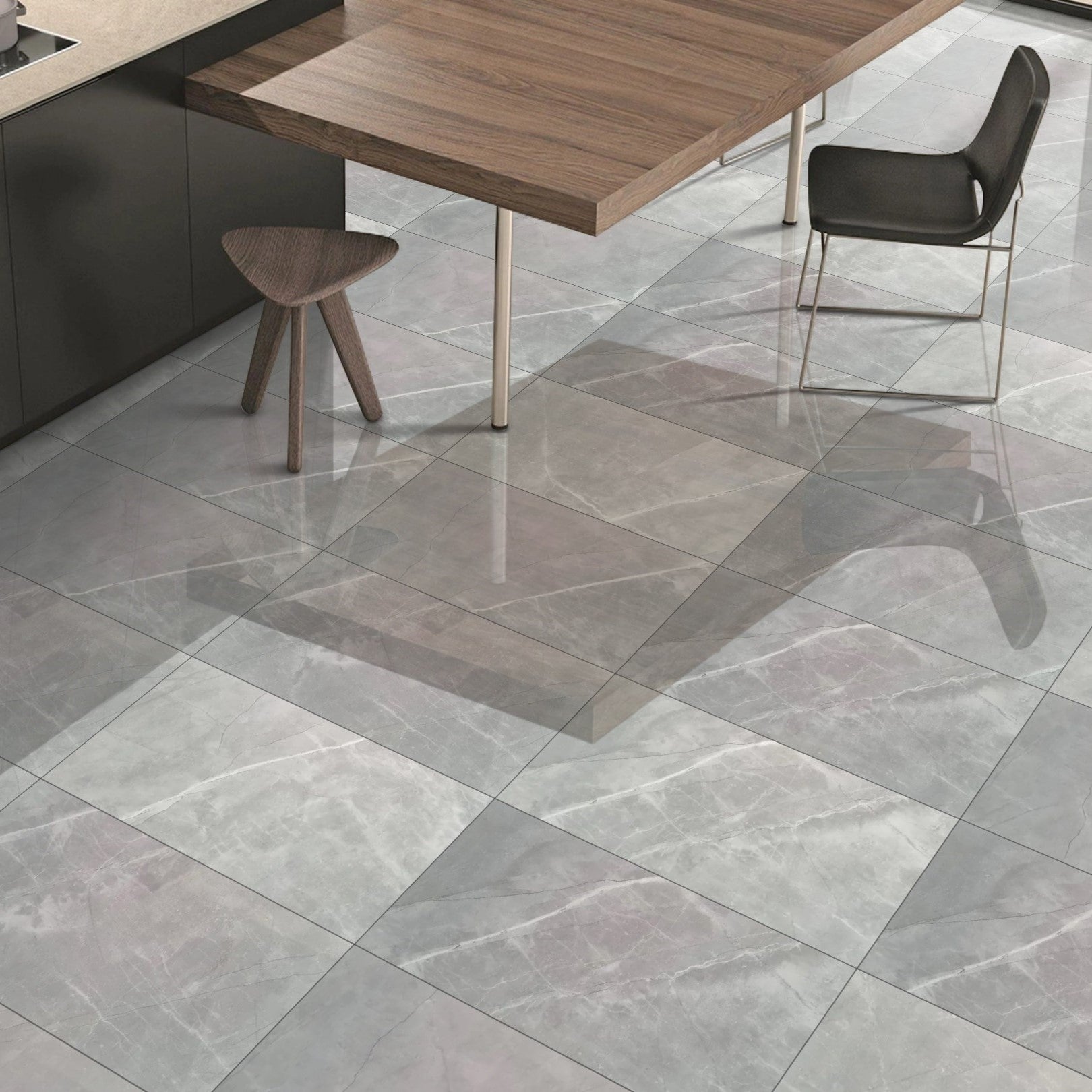 Nocturnal Storm Grey Gloss marble effect 30x60cm Wall and Floor Tile