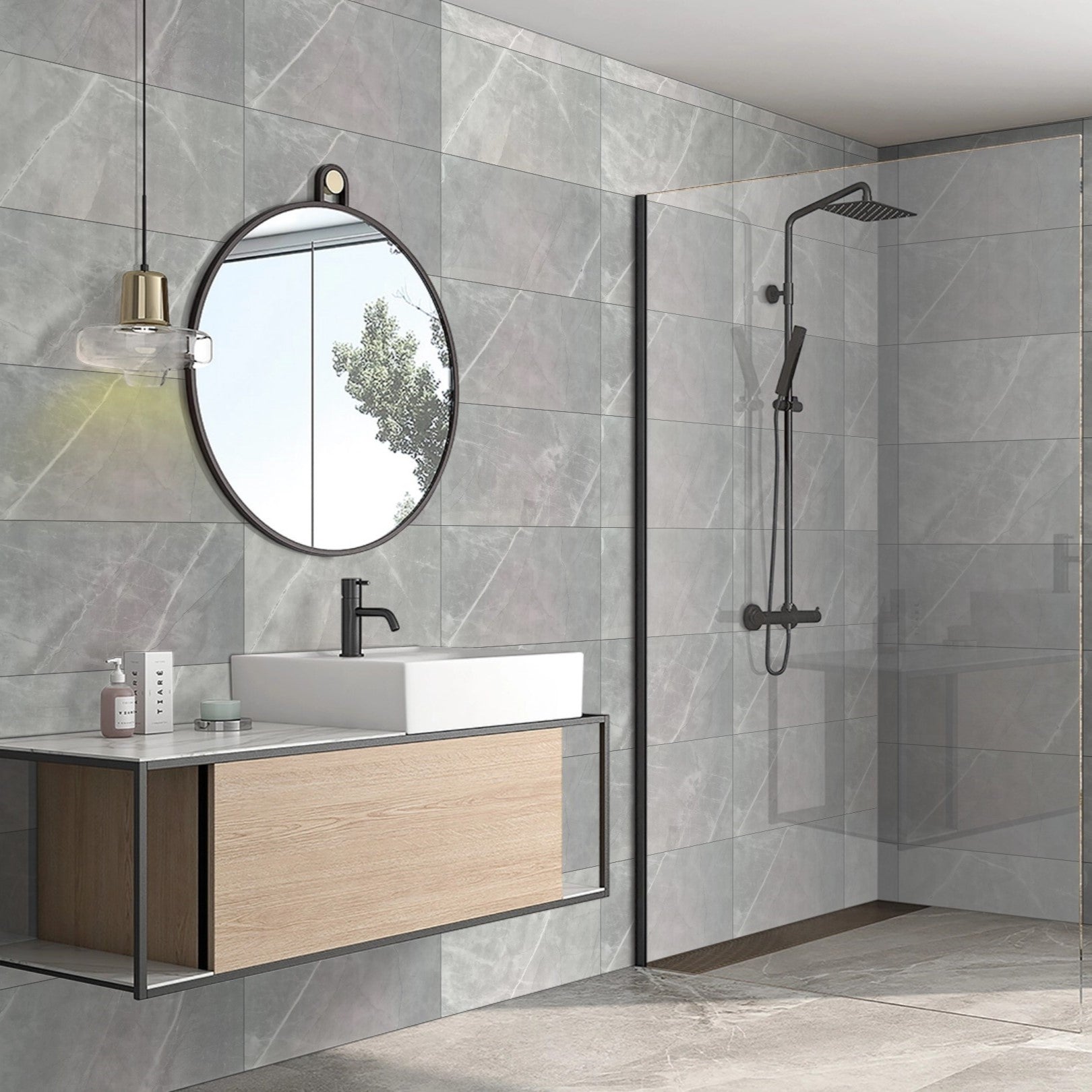 Nocturnal Storm Grey Gloss marble effect 30x60cm Wall and Floor Tile