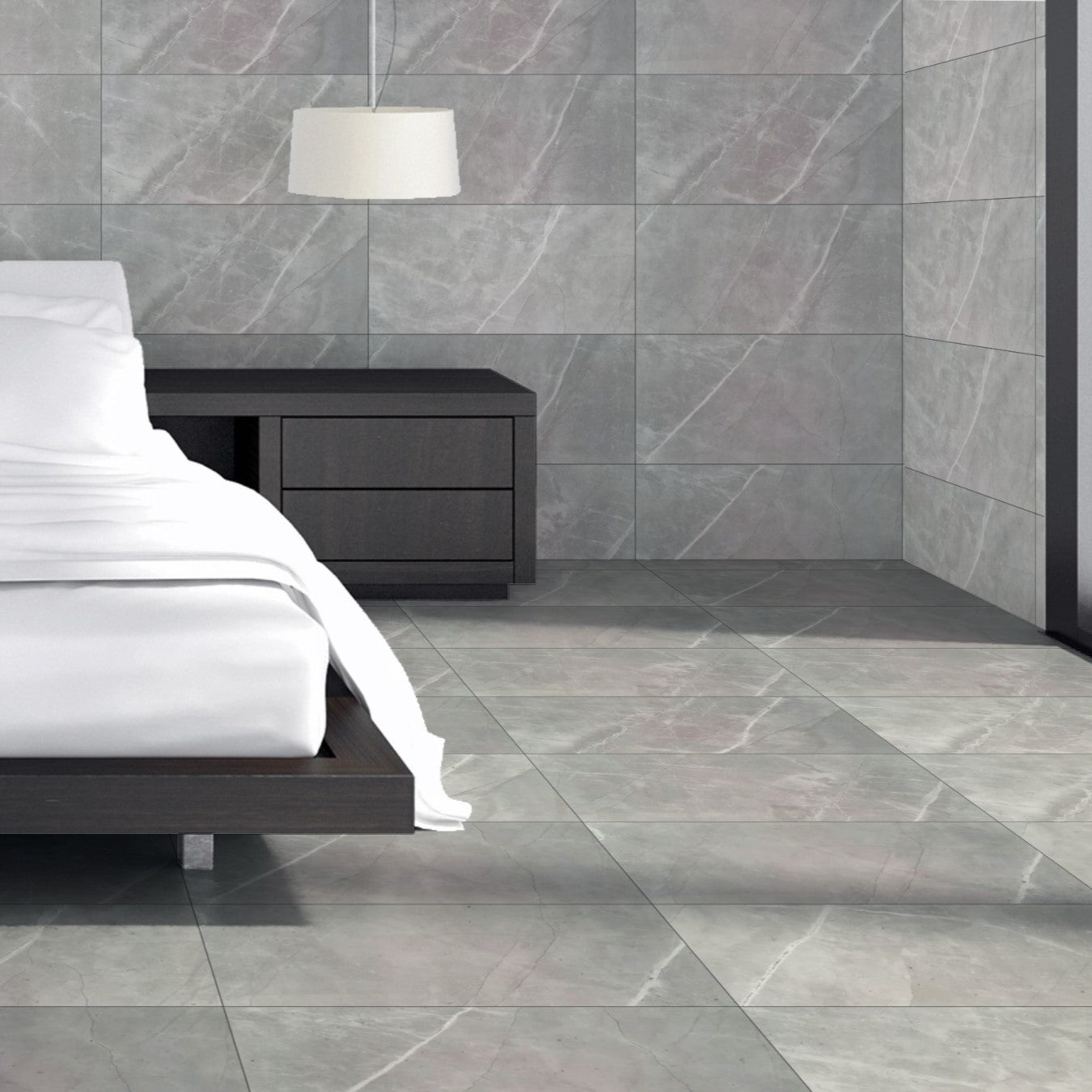 Nocturnal Storm Grey Gloss marble effect 30x60cm Wall and Floor Tile