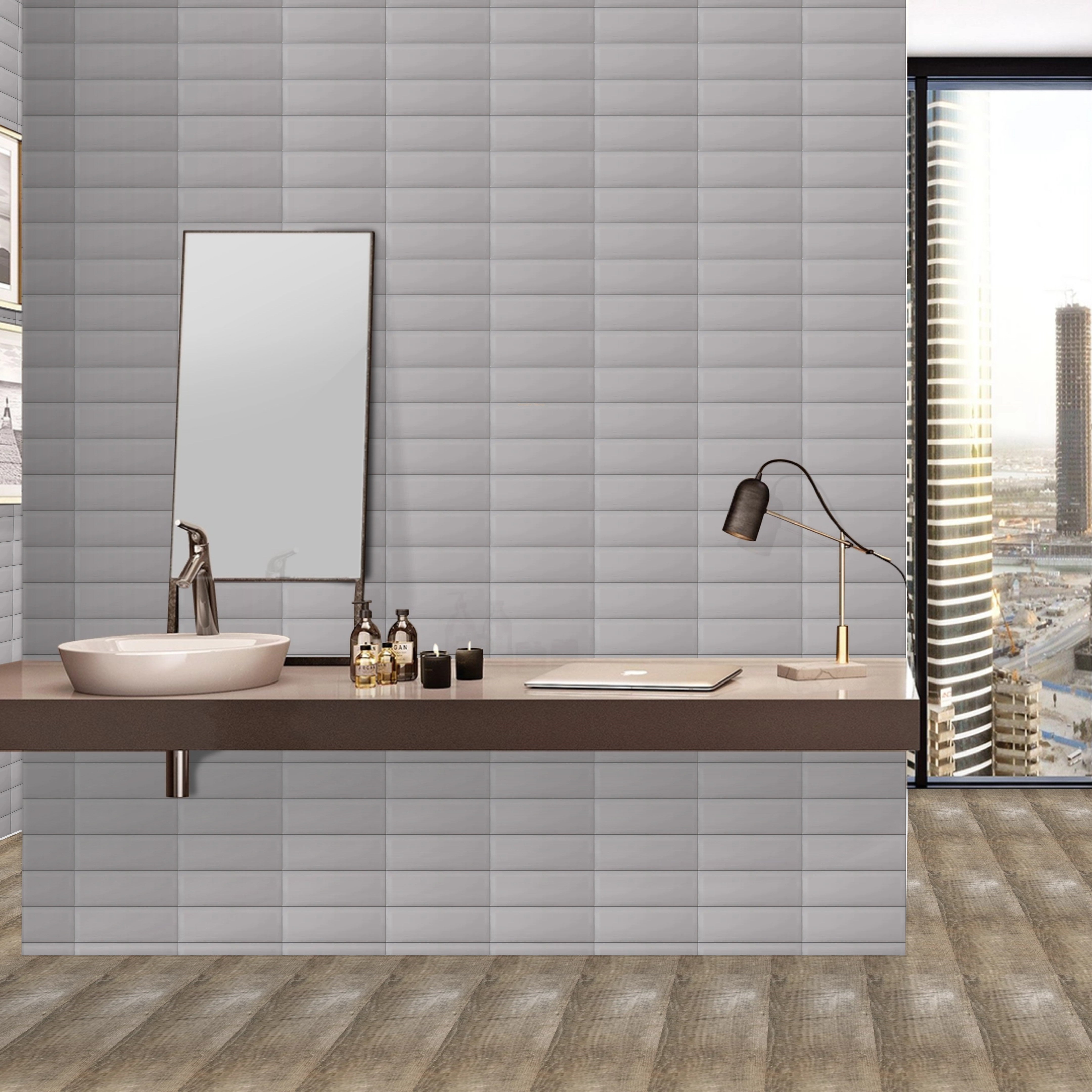 Maori Grey Gloss Ceramic Kitchen Bathroom Wall Tile 10x30cm