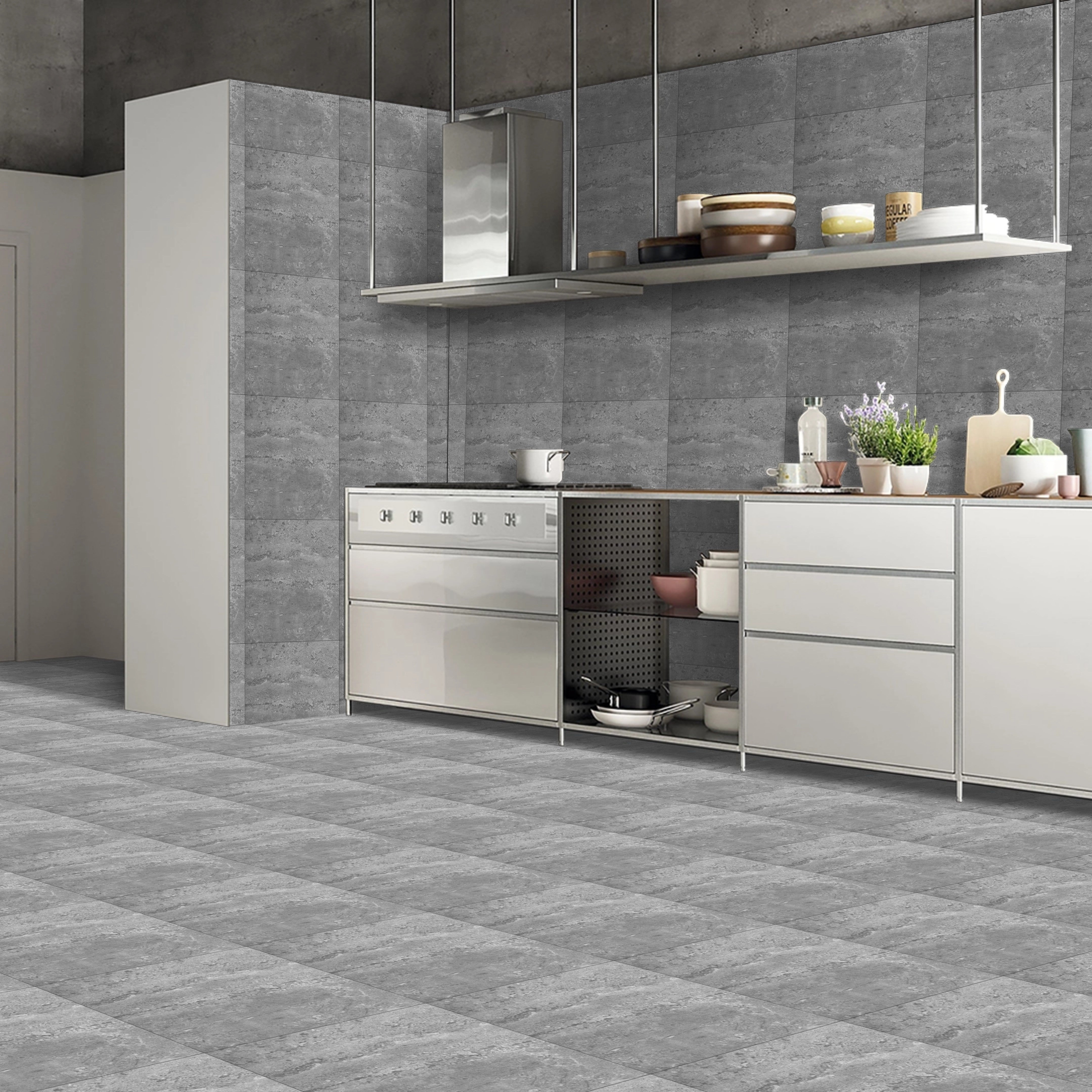 Irna Grey Matt travertine Effect Porcelain 45x45cm Wall Floor Tiles