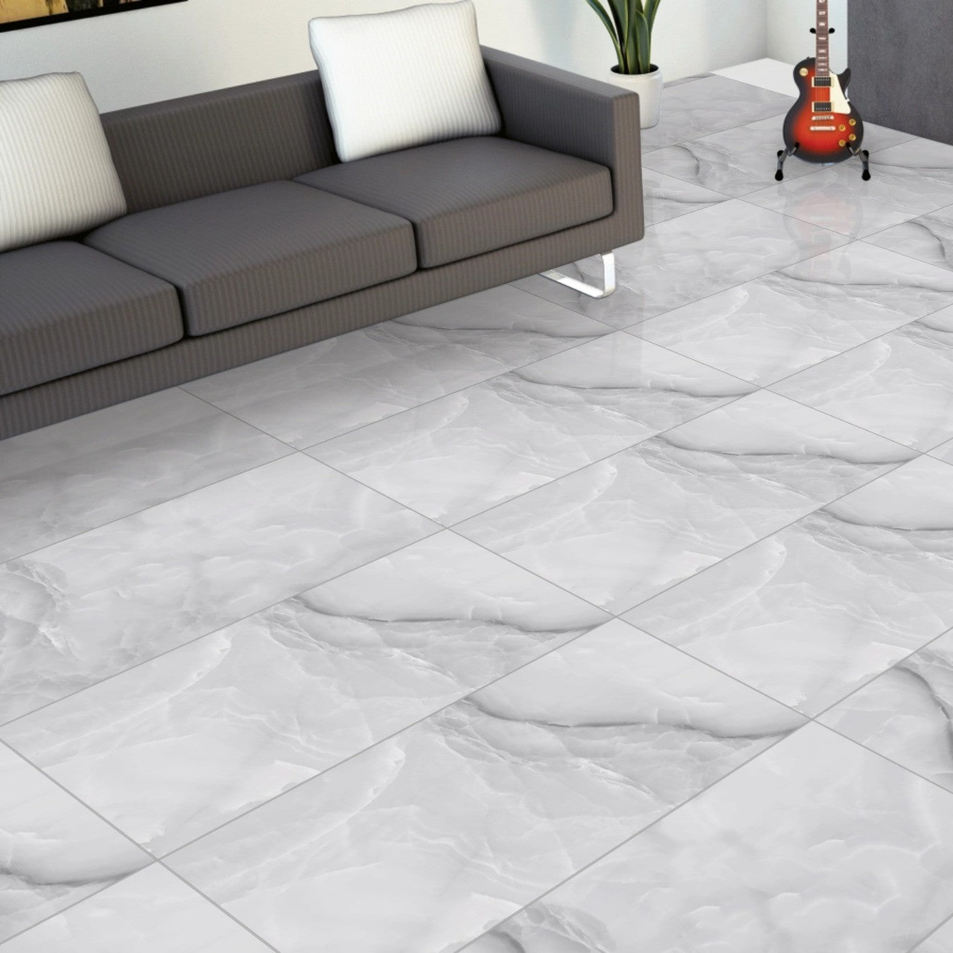 Moonlit Mercury Grey Gloss Porcelain 60x120cm Wall and Floor Tiles