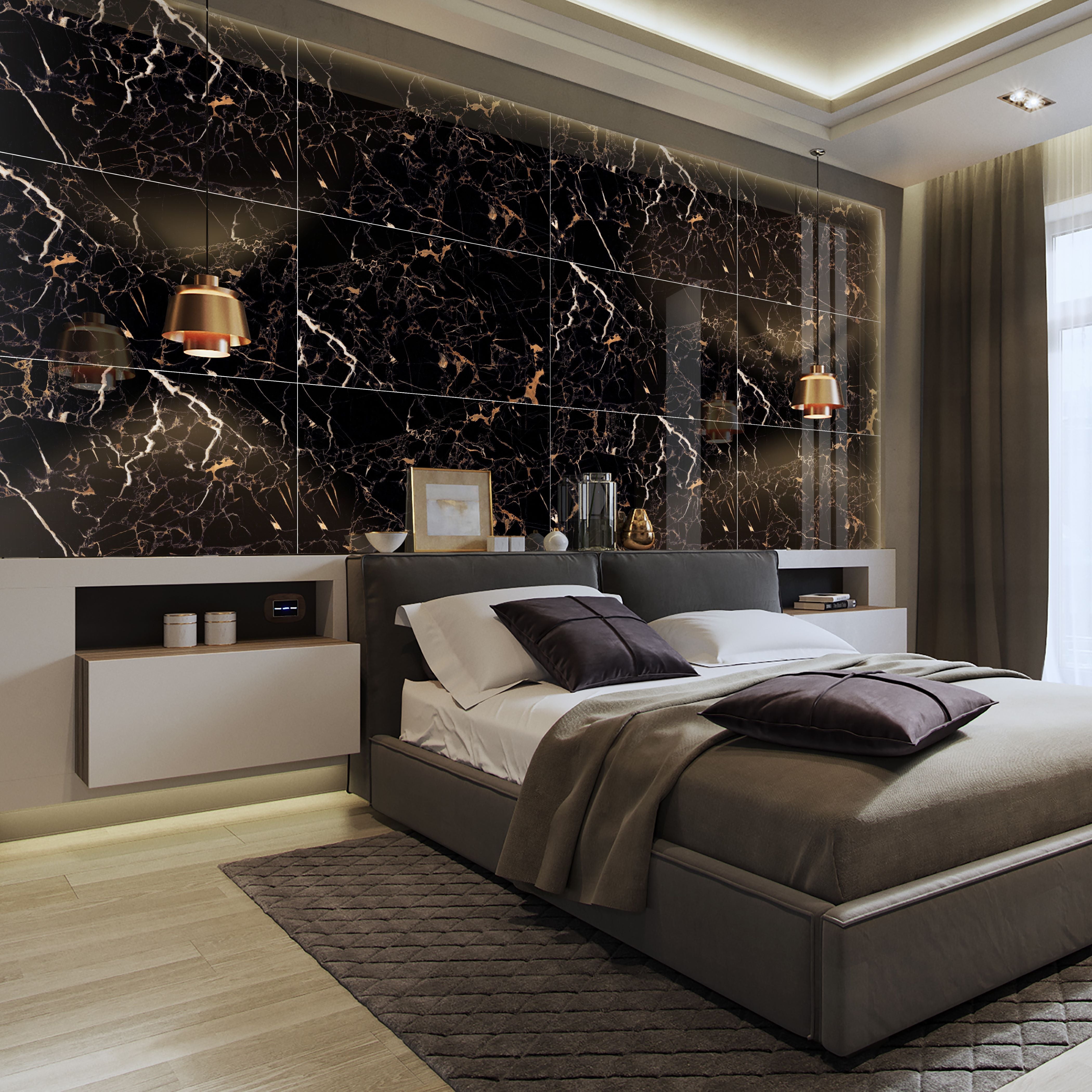 Real Blackgold Gloss Porcelain 60x120cm Wall and Floor Tiles