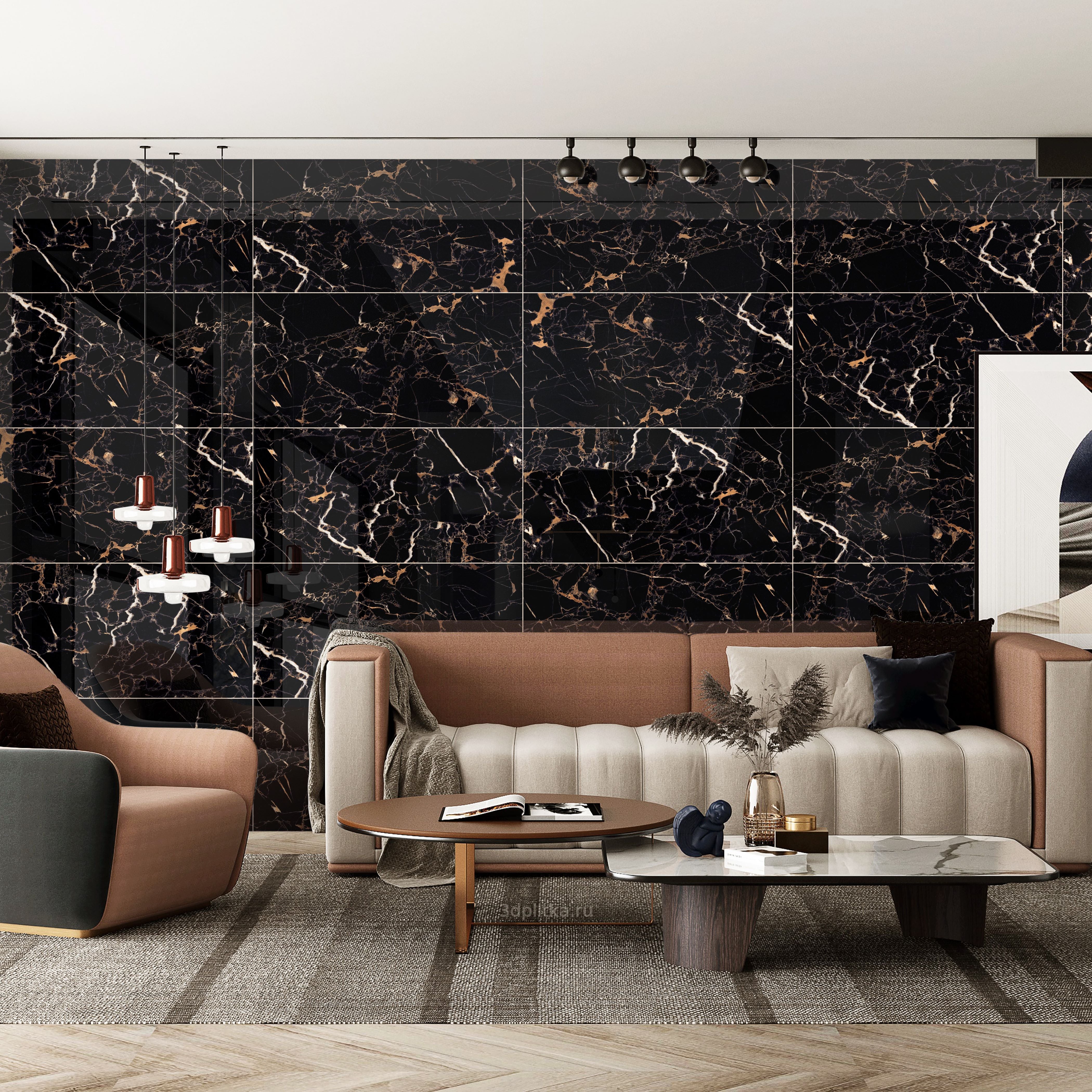 Real Blackgold Gloss Porcelain 60x120cm Wall and Floor Tiles