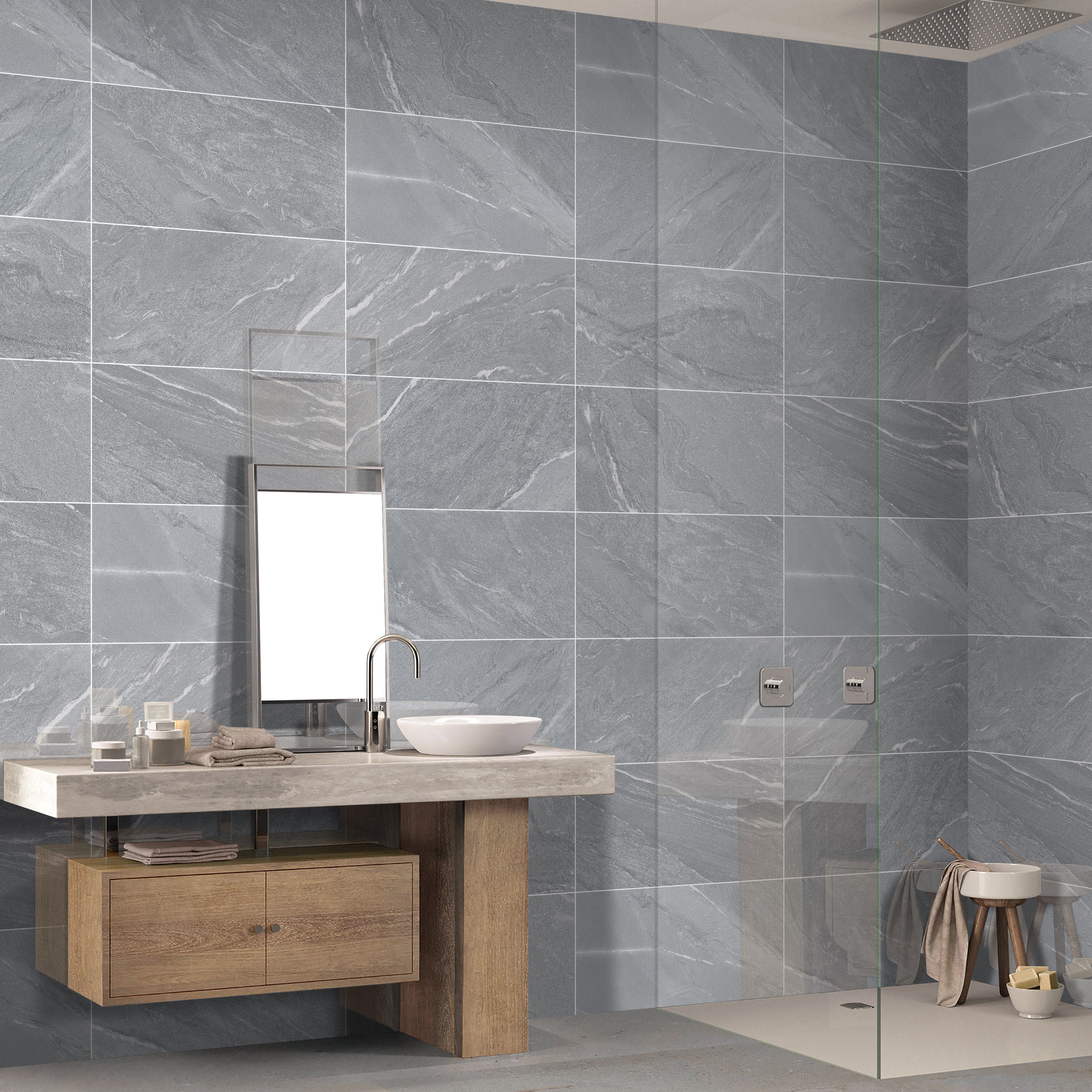 Yorkshire Grey Gloss 30X60cm Bathroom Kitchen Ceramic Wall Tile