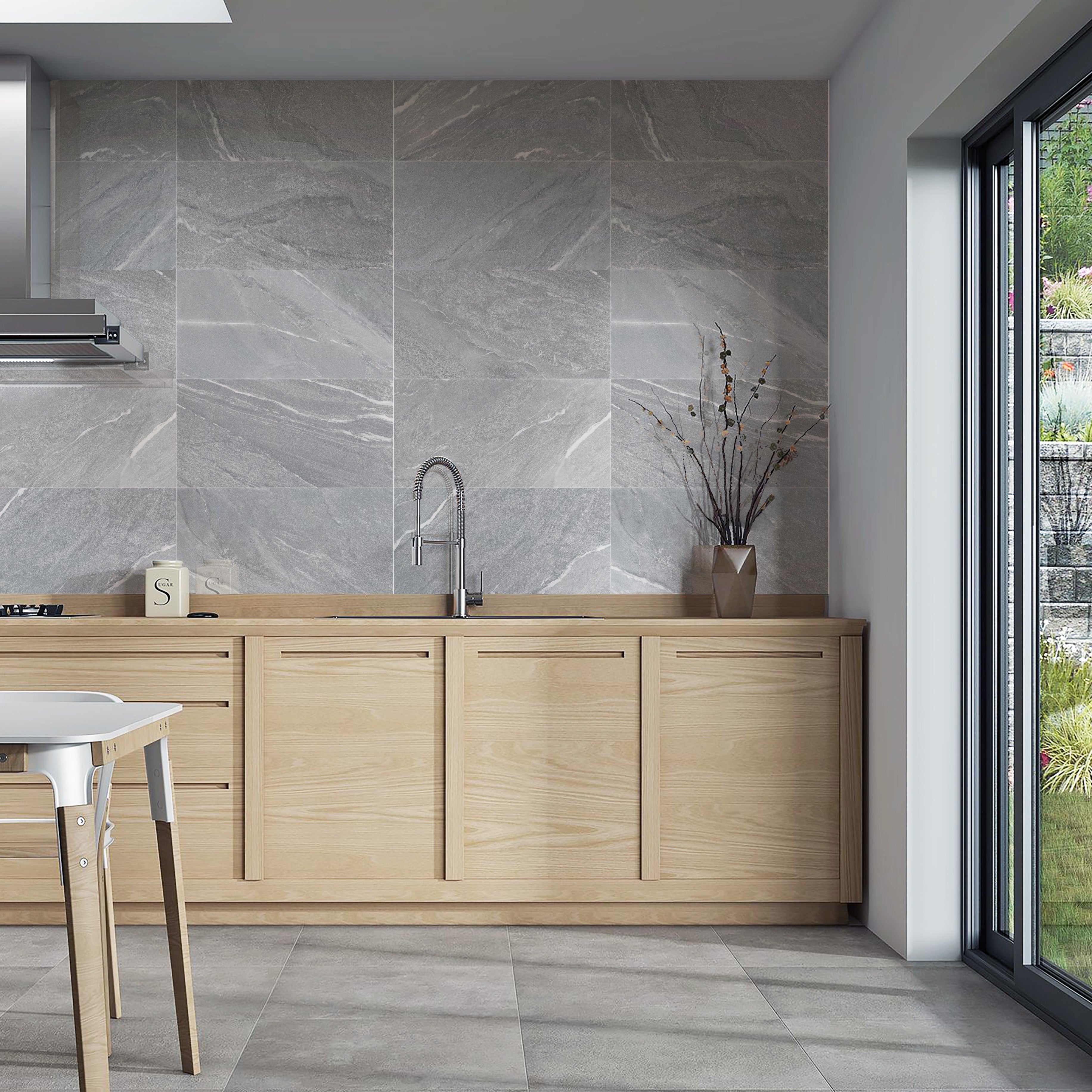 Yorkshire Grey Gloss 30X60cm Bathroom Kitchen Ceramic Wall Tile