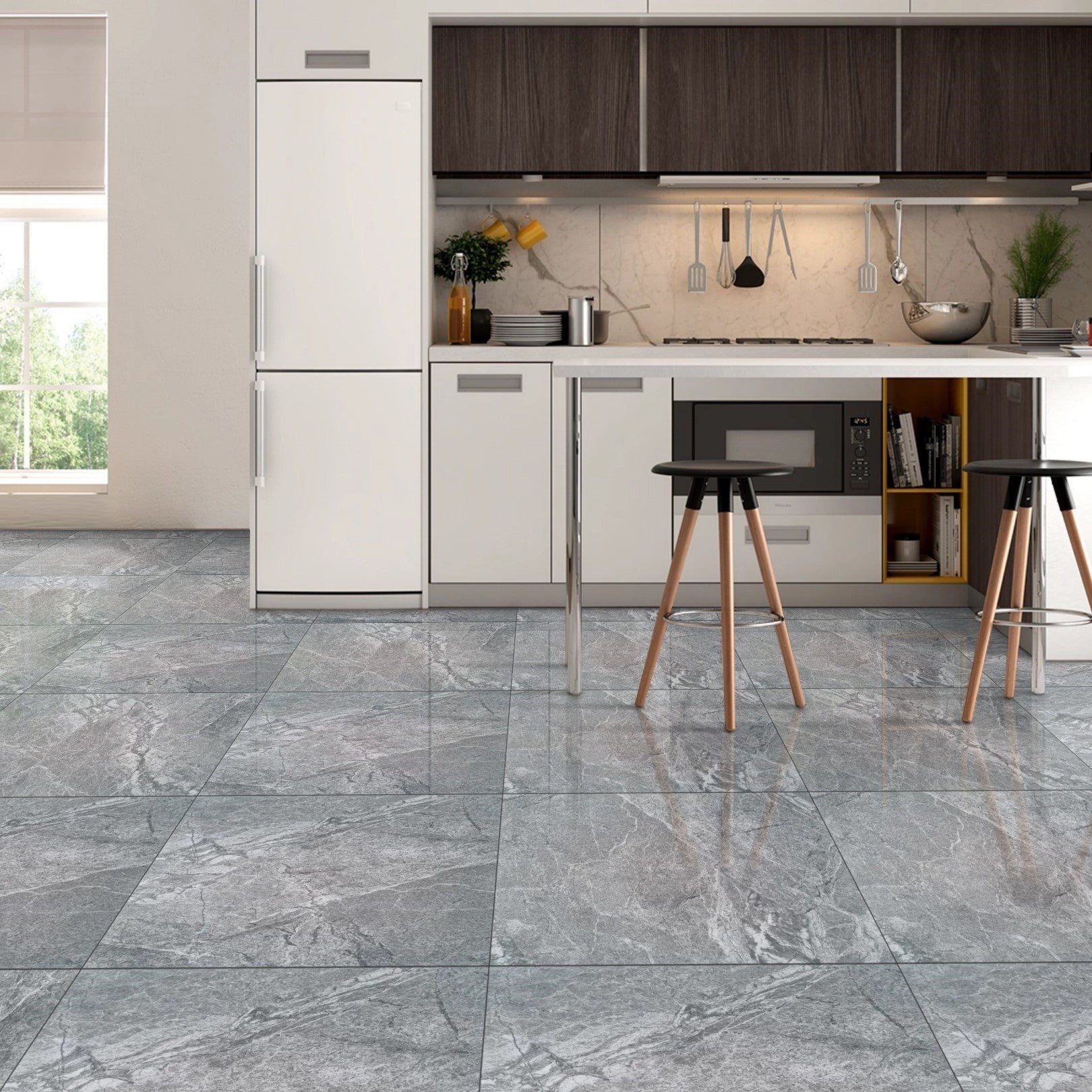 Enigma Grey Porcelain Gloss 60x60cm Wall And Floor Tiles